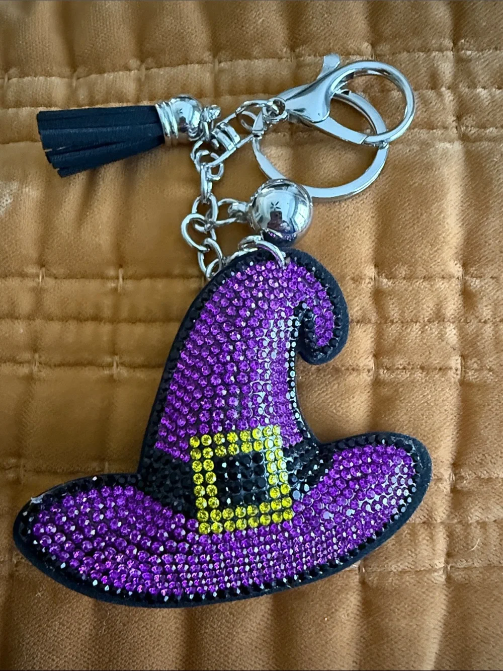 Purple Rhinestone Witch Hat Keychain NWT